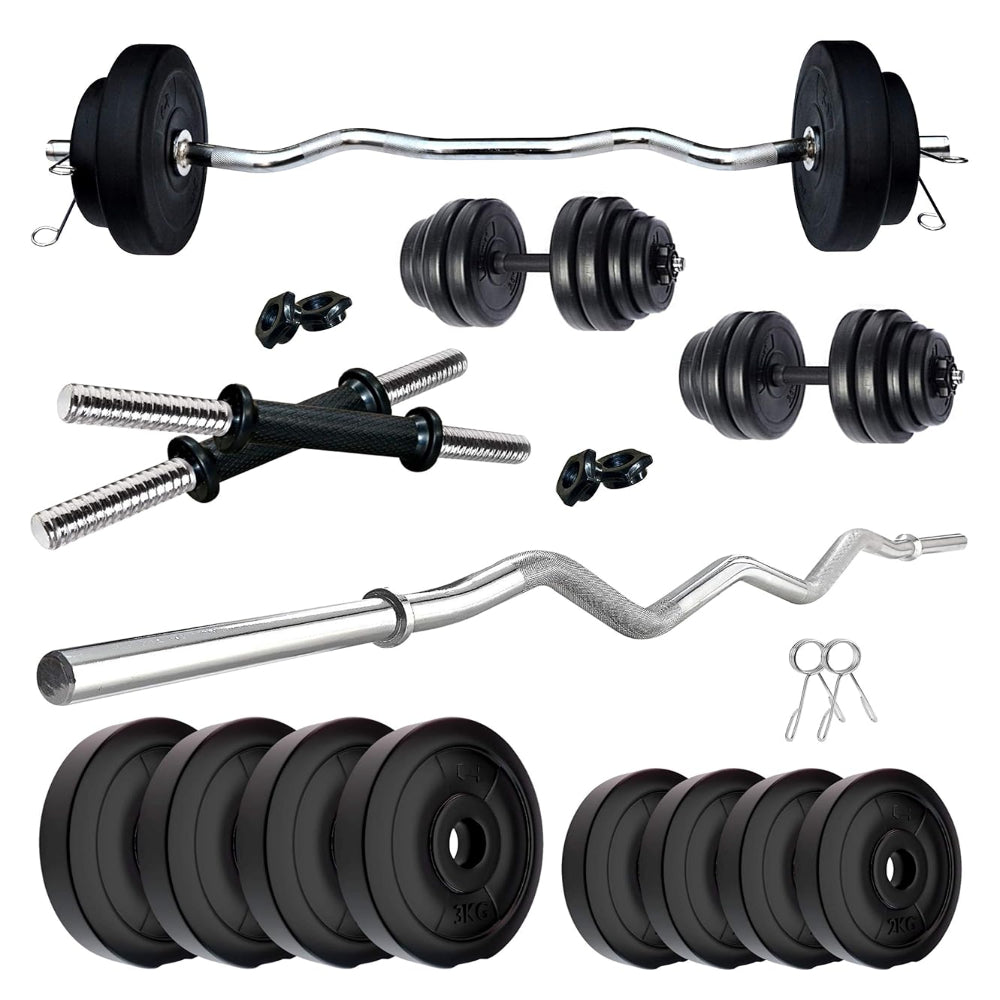 PVC 20 Kg Home Gym Set with One 3 Ft Curl Rod and One Pair Dumbbell Rods, Multicolour