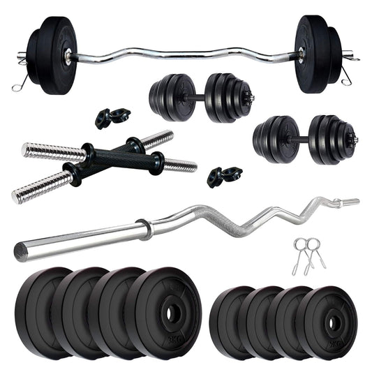 PVC 20 Kg Home Gym Set with One 3 Ft Curl Rod and One Pair Dumbbell Rods, Multicolour